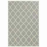 9' X 13' Gray and Ivory Geometric Stain Resistant Indoor Outdoor Area Rug