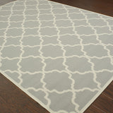 9' X 13' Gray and Ivory Geometric Stain Resistant Indoor Outdoor Area Rug