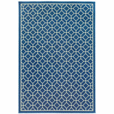 8' X 11' Blue and Ivory Geometric Stain Resistant Indoor Outdoor Area Rug