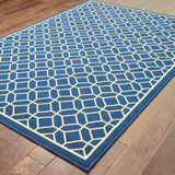 8' X 11' Blue and Ivory Geometric Stain Resistant Indoor Outdoor Area Rug