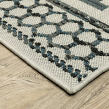 2' X 7' Blue and Beige Geometric Stain Resistant Indoor Outdoor Area Rug