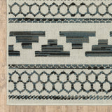 2' X 7' Blue and Beige Geometric Stain Resistant Indoor Outdoor Area Rug