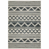 3' X 5' Blue and Beige Geometric Stain Resistant Indoor Outdoor Area Rug