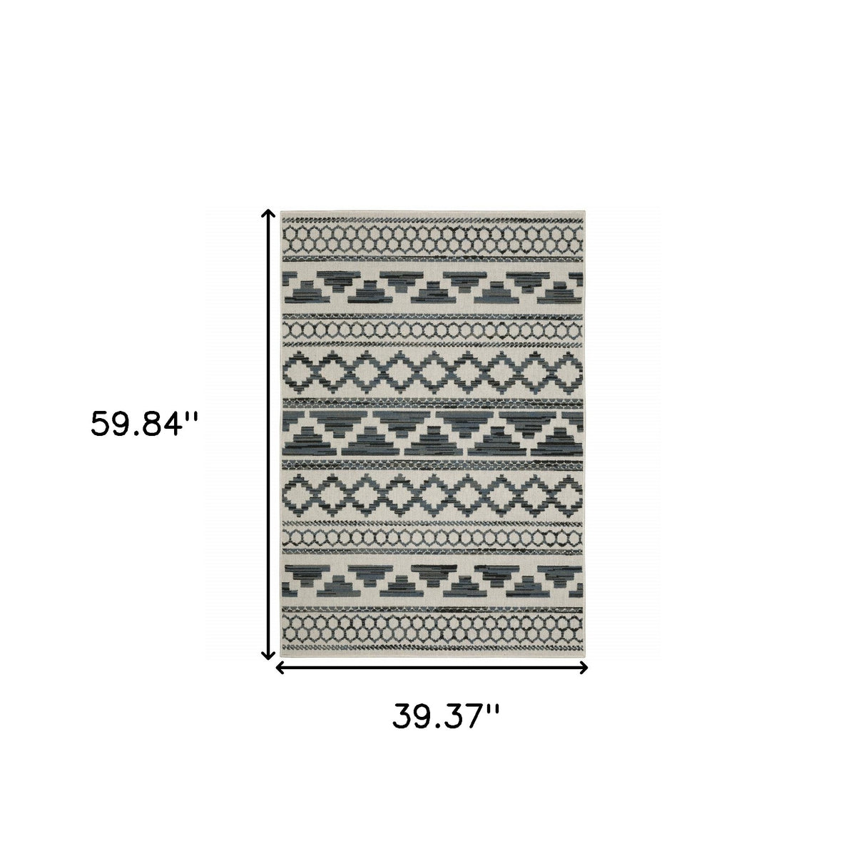 3' X 5' Blue and Beige Geometric Stain Resistant Indoor Outdoor Area Rug