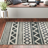 5' X 7' Blue and Beige Geometric Stain Resistant Indoor Outdoor Area Rug