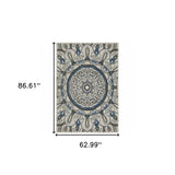 5' X 7' Blue and Beige Geometric Stain Resistant Indoor Outdoor Area Rug