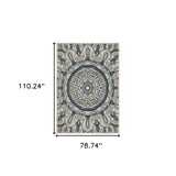 7' X 9' Blue and Beige Geometric Stain Resistant Indoor Outdoor Area Rug