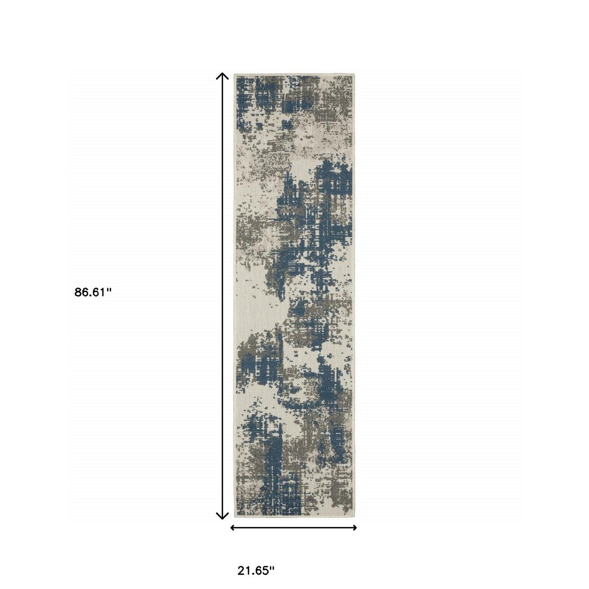 2' X 7' Blue and Beige Abstract Stain Resistant Indoor Outdoor Area Rug