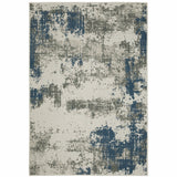 3' X 5' Blue and Beige Abstract Stain Resistant Indoor Outdoor Area Rug