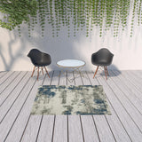 5' X 7' Blue and Beige Abstract Stain Resistant Indoor Outdoor Area Rug