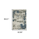 5' X 7' Blue and Beige Abstract Stain Resistant Indoor Outdoor Area Rug