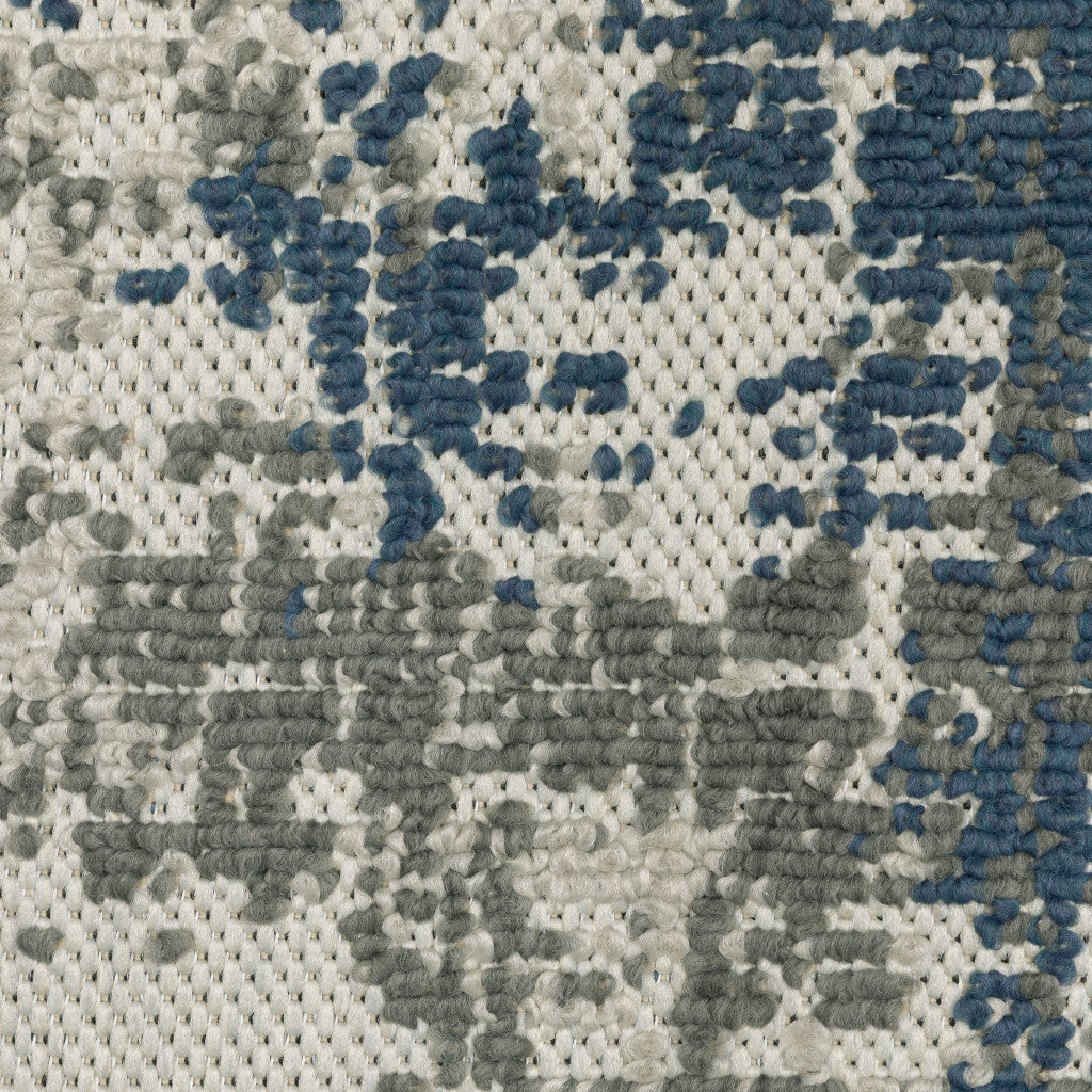 10' X 13' Blue and Beige Abstract Stain Resistant Indoor Outdoor Area Rug