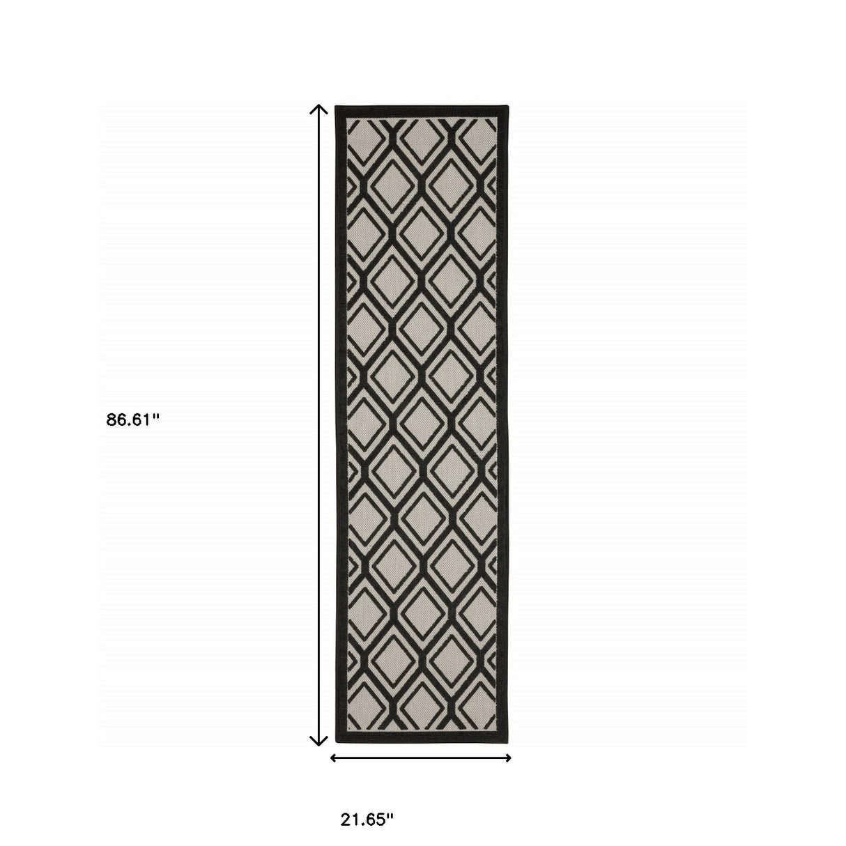 2' X 7' Beige and Black Geometric Stain Resistant Indoor Outdoor Area Rug