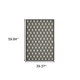 3' X 5' Beige and Black Geometric Stain Resistant Indoor Outdoor Area Rug