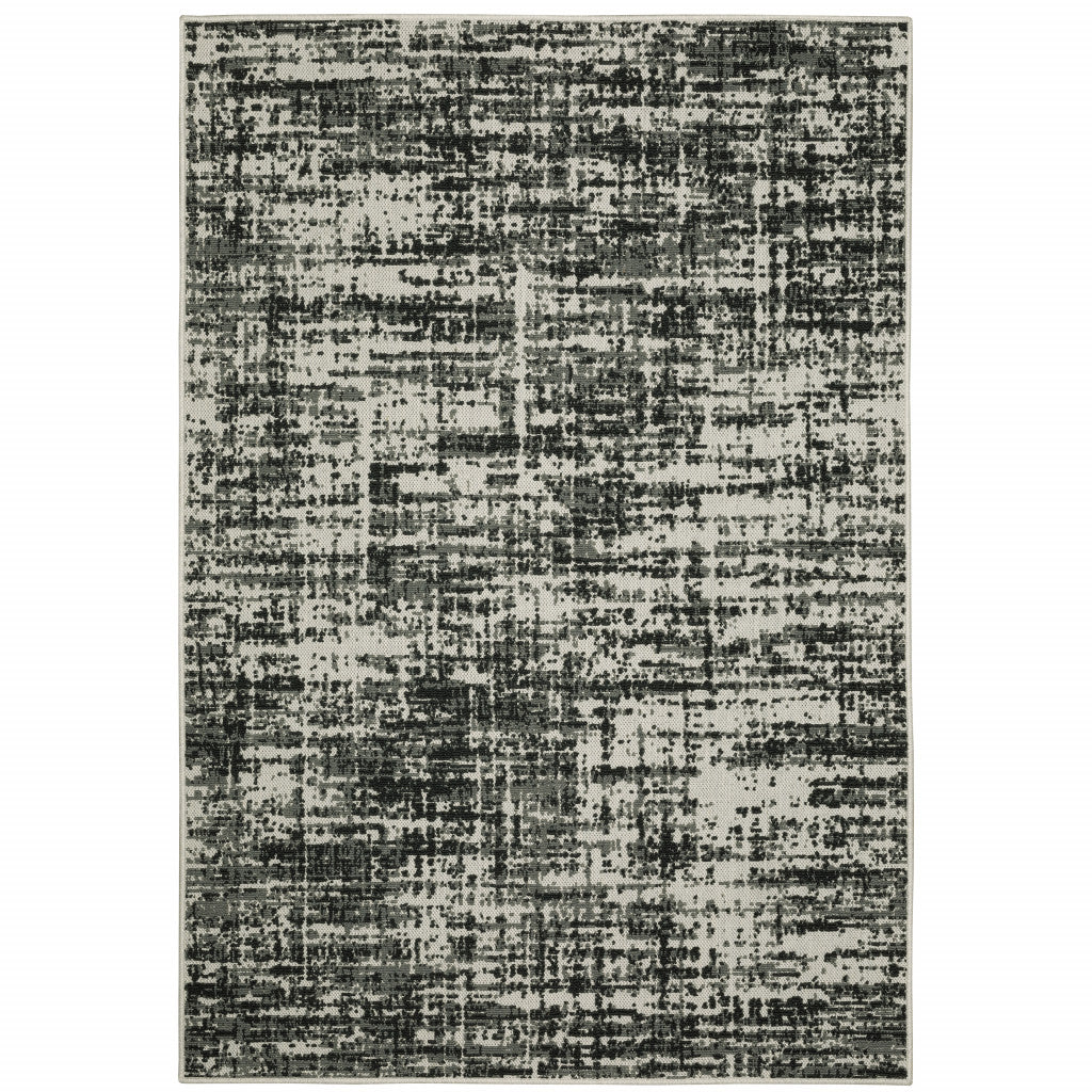 10' X 13' Beige and Black Abstract Stain Resistant Indoor Outdoor Area Rug