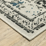 8' X 10' Blue and Beige Oriental Stain Resistant Indoor Outdoor Area Rug