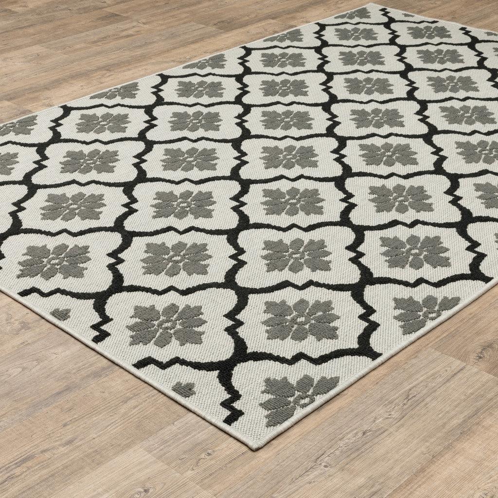 3' X 5' Beige and Black Geometric Stain Resistant Indoor Outdoor Area Rug