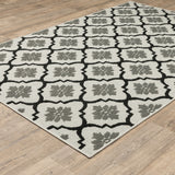 3' X 5' Beige and Black Geometric Stain Resistant Indoor Outdoor Area Rug