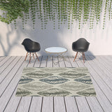 7' X 9' Beige Floral Stain Resistant Indoor Outdoor Area Rug