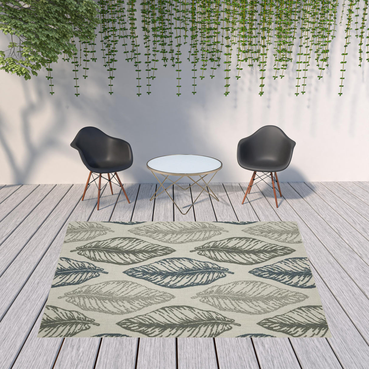 8' x 10' Beige Floral Stain Resistant Indoor Outdoor Area Rug