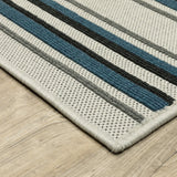 2' X 7' Blue and Beige Geometric Stain Resistant Indoor Outdoor Area Rug