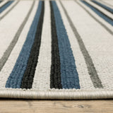 2' X 7' Blue and Beige Geometric Stain Resistant Indoor Outdoor Area Rug