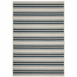 3' X 5' Blue and Beige Geometric Stain Resistant Indoor Outdoor Area Rug