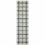 2' X 7' Blue and Beige Geometric Stain Resistant Indoor Outdoor Area Rug