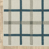 2' X 7' Blue and Beige Geometric Stain Resistant Indoor Outdoor Area Rug