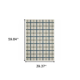 3' X 5' Blue and Beige Geometric Stain Resistant Indoor Outdoor Area Rug