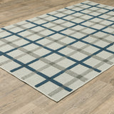 3' X 5' Blue and Beige Geometric Stain Resistant Indoor Outdoor Area Rug