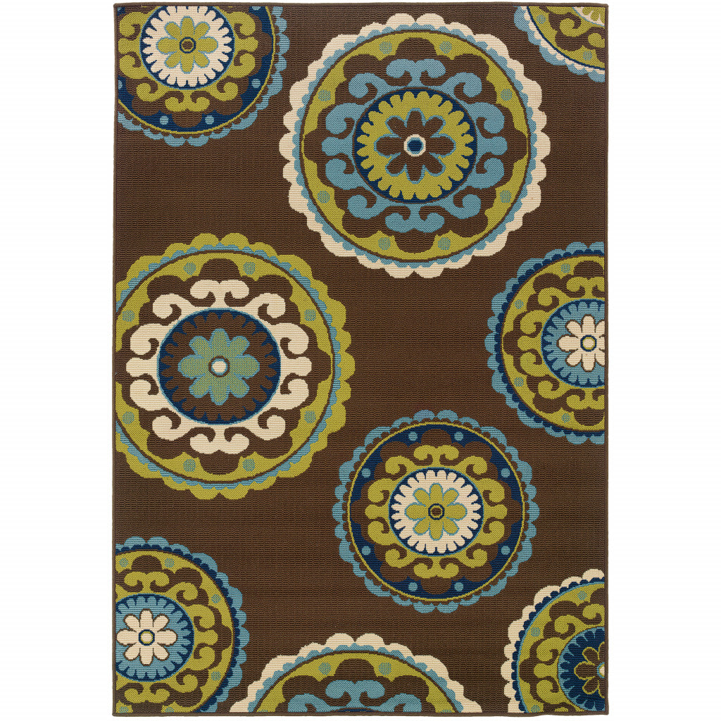 2' X 4' Brown Floral Medallion Stain Resistant Indoor Outdoor Area Rug