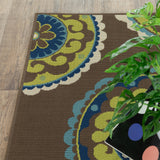 2' X 4' Brown Floral Medallion Stain Resistant Indoor Outdoor Area Rug