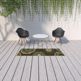 2' X 8' Brown Oriental Stain Resistant Indoor Outdoor Area Rug