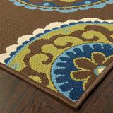 2' X 4' Brown and White Floral Medallion Stain Resistant Indoor Outdoor Area Rug