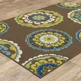 7' X 10' Brown Floral Medallion Stain Resistant Indoor Outdoor Area Rug