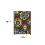 7' X 10' Brown Floral Medallion Stain Resistant Indoor Outdoor Area Rug