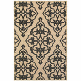 4' X 5' Beige and Black Oriental Stain Resistant Indoor Outdoor Area Rug