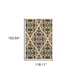 10' X 13' Beige and Black Oriental Stain Resistant Indoor Outdoor Area Rug