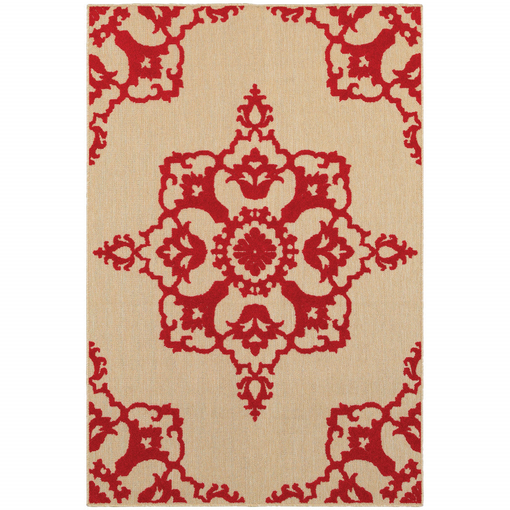 2' X 3' Red Oriental Stain Resistant Indoor Outdoor Area Rug