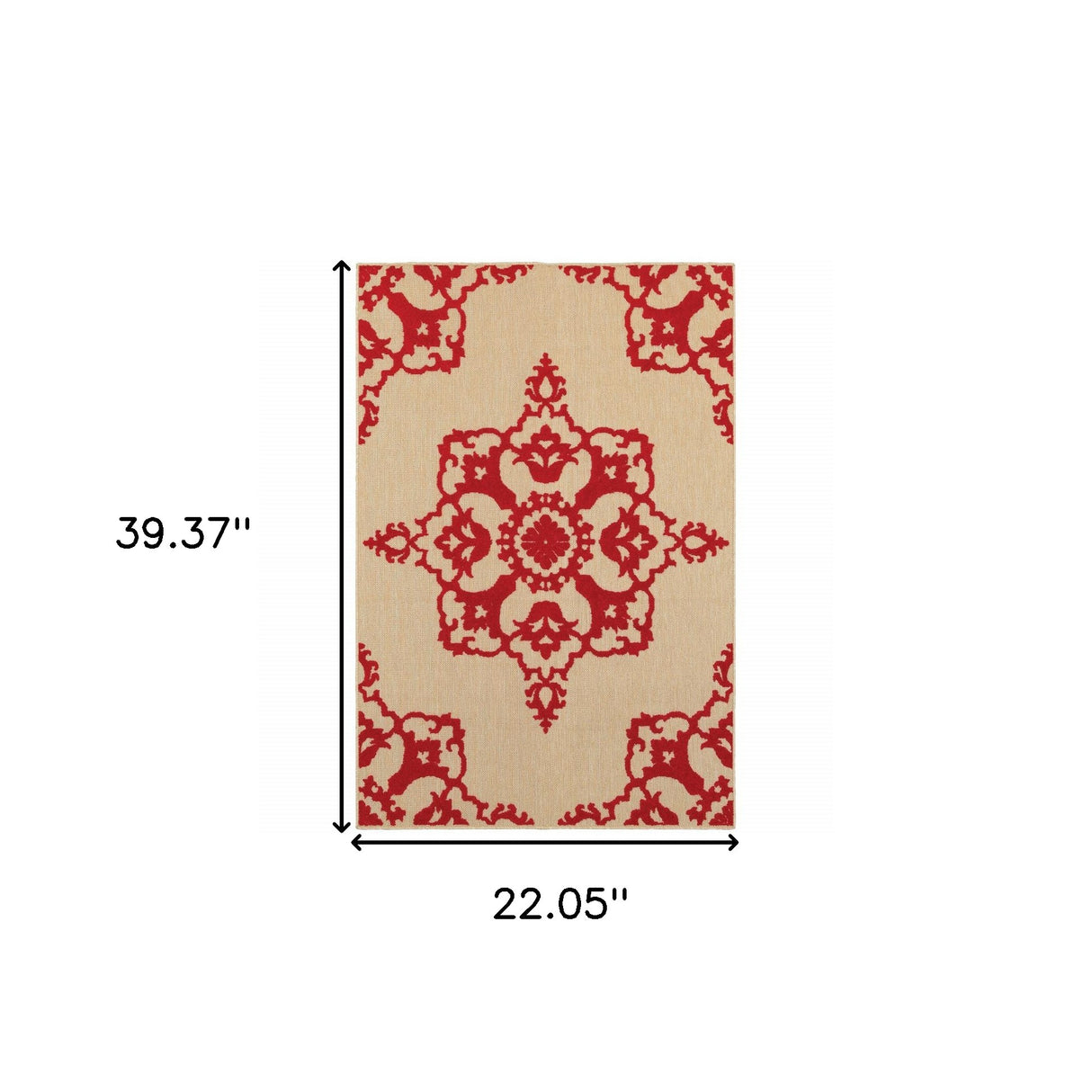 2' X 3' Red Oriental Stain Resistant Indoor Outdoor Area Rug