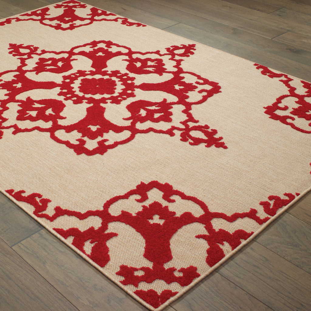 5' X 8' Red Oriental Stain Resistant Indoor Outdoor Area Rug