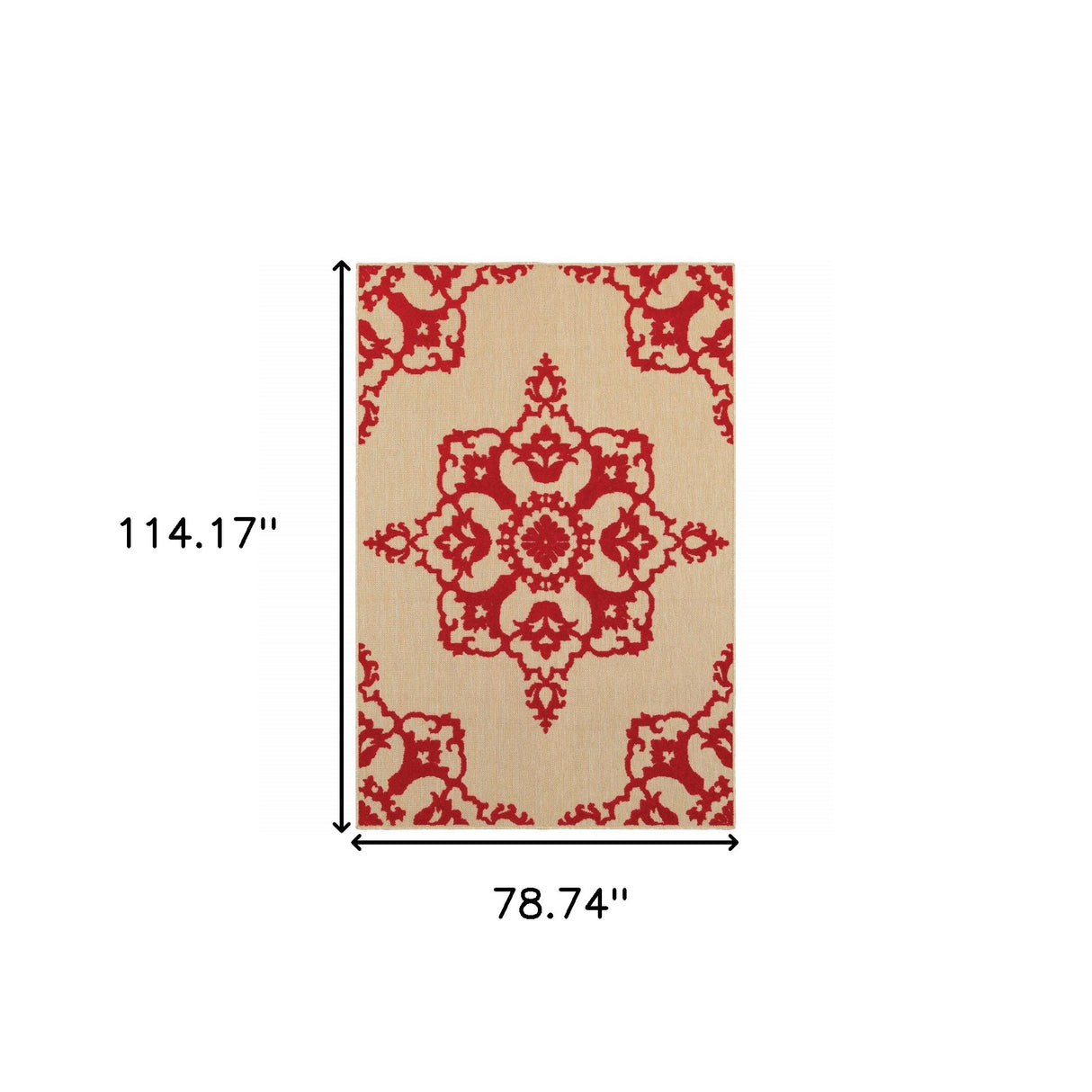 7' X 10' Red Oriental Stain Resistant Indoor Outdoor Area Rug