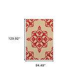 8' X 11' Red Oriental Stain Resistant Indoor Outdoor Area Rug