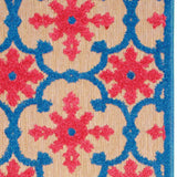 2' X 8' Blue and Beige Oriental Stain Resistant Indoor Outdoor Area Rug