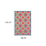 7' X 10' Blue and Beige Oriental Stain Resistant Indoor Outdoor Area Rug