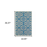 2' X 3' Blue and Beige Oriental Stain Resistant Indoor Outdoor Area Rug