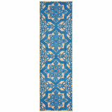 2' X 8' Blue and Beige Oriental Stain Resistant Indoor Outdoor Area Rug