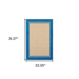 2' X 3' Blue and Beige Stain Resistant Indoor Outdoor Area Rug