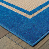 2' X 8' Blue and Beige Stain Resistant Indoor Outdoor Area Rug